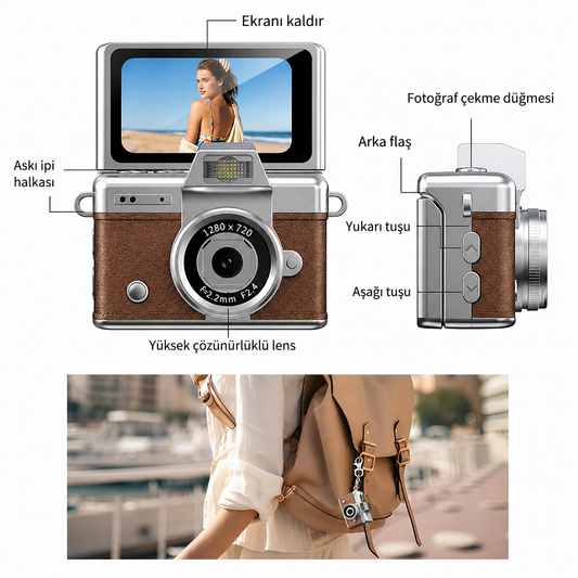 Mini Dijital Fotoğraf Makinesi Flip Life Video Foto Kamera 2K+48MP