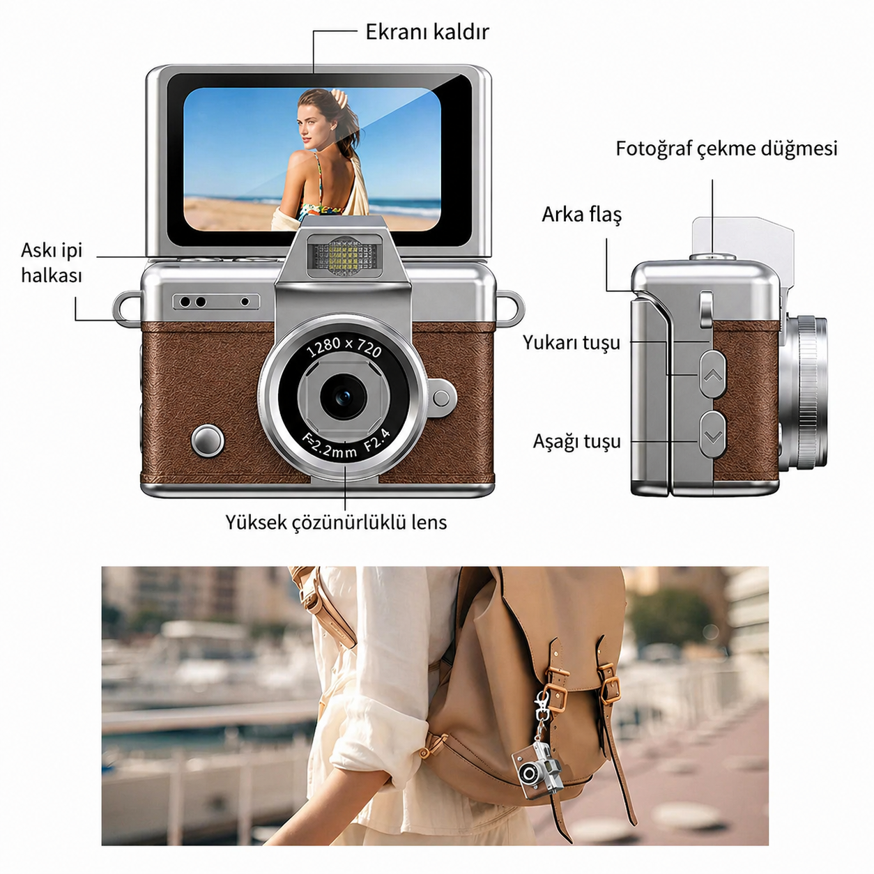Mini Dijital Fotoğraf Makinesi Flip Life Video Foto Kamera 2K+48MP