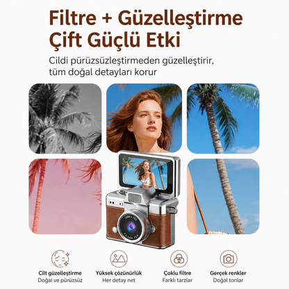 Mini Dijital Fotoğraf Makinesi Flip Life Video Foto Kamera 2K+48MP