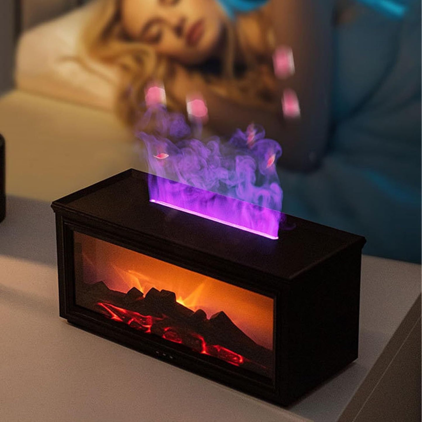 AURALIS Alev Efektli Aroma Difüzör – Esans Yağı Dahil, 7 Işık Modu, SİYAH