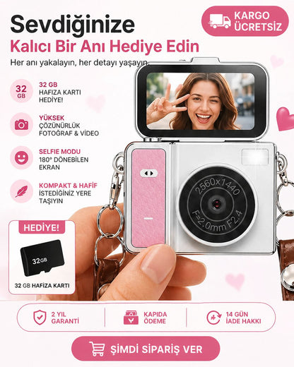 Mini Dijital Fotoğraf Makinesi Flip Life Video Foto Kamera 2K+48MP