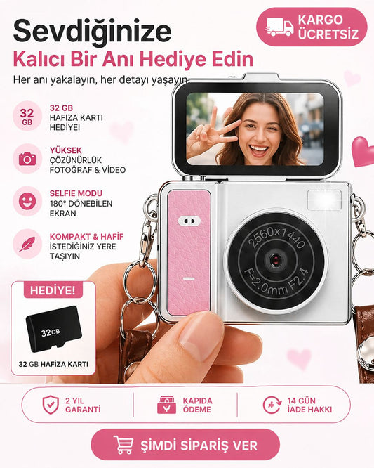 Mini Dijital Fotoğraf Makinesi Flip Life Video Foto Kamera 2K+48MP